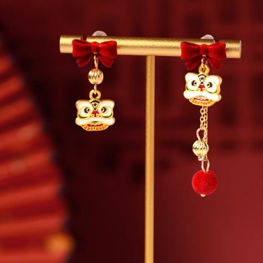 Lion Dance Drop Earrings Spring Festival & Lunar New Year Gift
